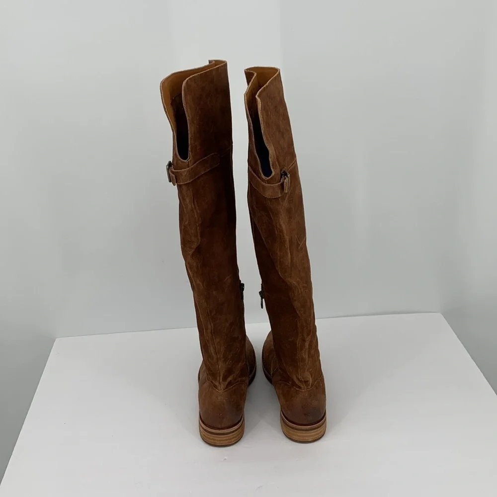 Kork-Ease Addison OTK tall boots rust distressed suede flat pull-on buckle 7.5